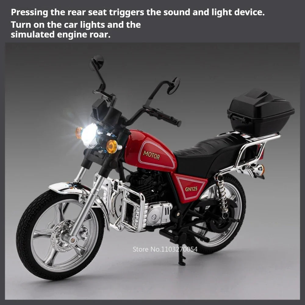 1:12 Suzuki GN125 Honda Monkey Miniature Motorcycle Model Alloy Diecast Car Toy with Light Front Wheel Steering Gift Collectible