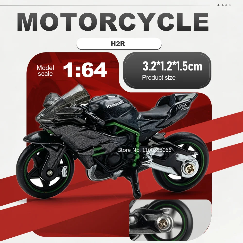 1:64 Kawasaki H2R Motorcycle Toys Models Miniature Diecast Alloy Cars Rubber Tire Metal Body Vehices Creative Gifts for Friends