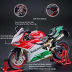 1:9 1299 Motorcycles Car Toy Alloy Diecast Model Rubber Tires with Light Music Spray Miniature Vehicle Kids Children's Day Gifts