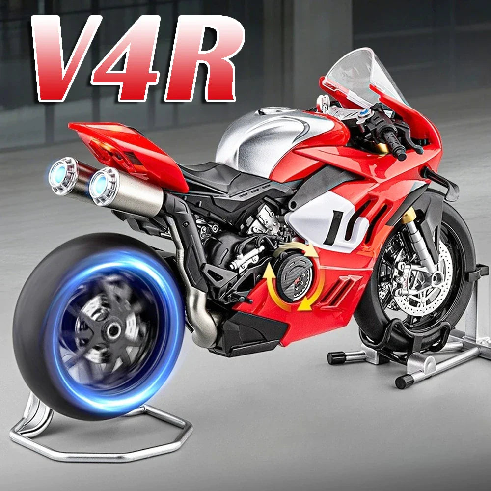 1:9 V4R V4S Miniature Model Motorbike Toys Alloy Diecast Shock Absorption Front Wheel Steering Kids Christmas Motorcycle Gifts