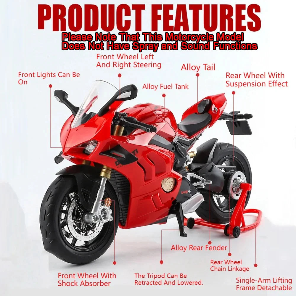 1:9 V4R V4S Miniature Model Motorbike Toys Alloy Diecast Shock Absorption Front Wheel Steering Kids Christmas Motorcycle Gifts