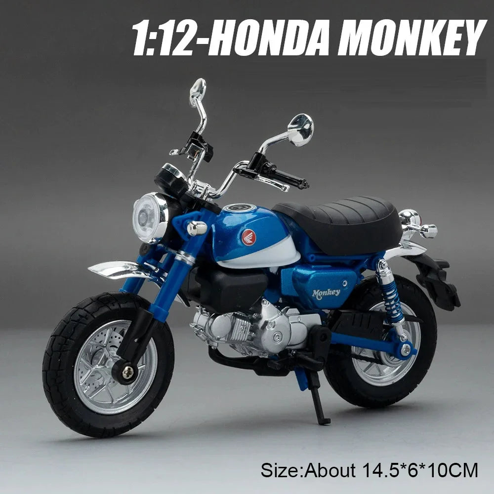 1:12 Suzuki GN125 Honda Monkey Miniature Motorcycle Model Alloy Diecast Car Toy with Light Front Wheel Steering Gift Collectible