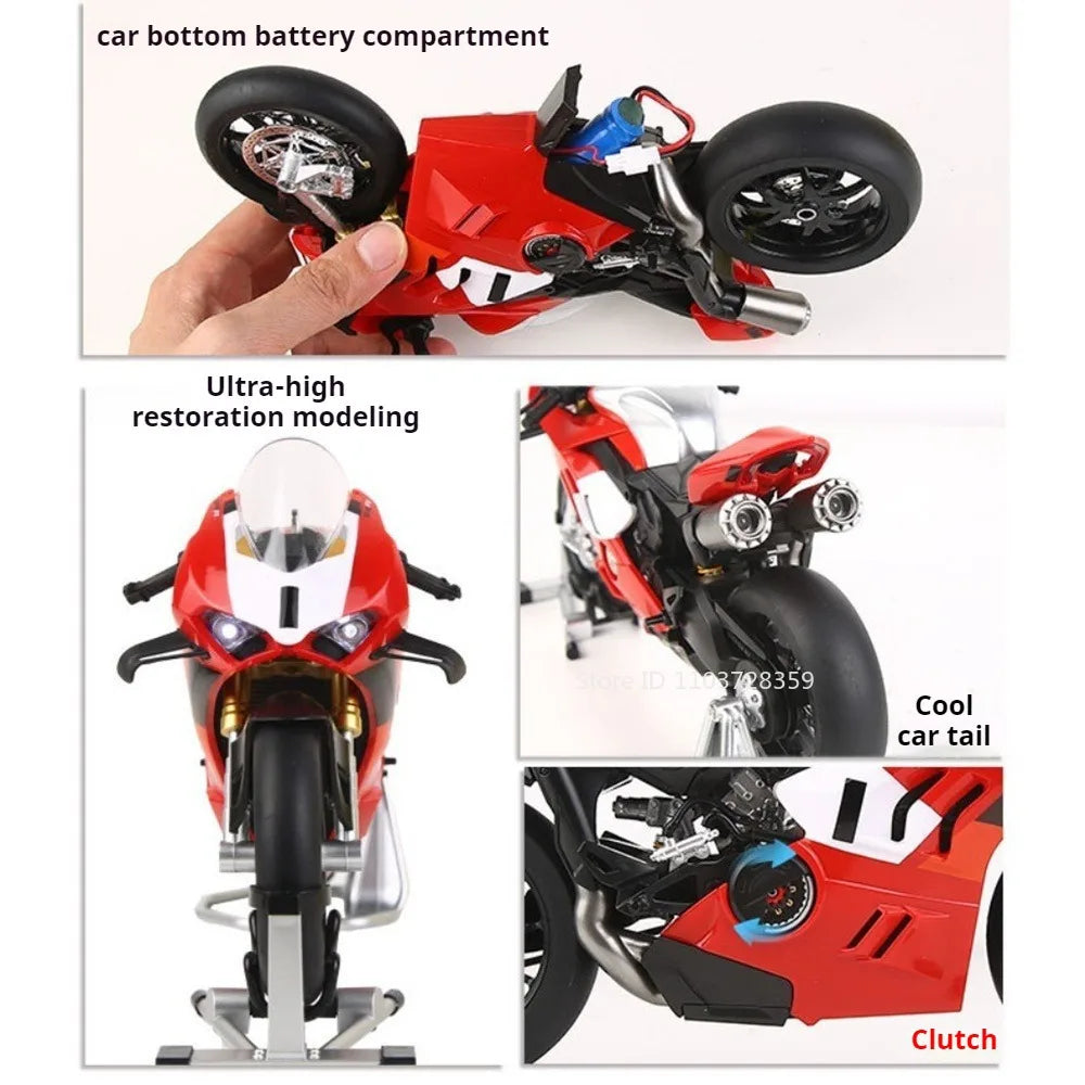 1:9 V4R V4S Miniature Model Motorbike Toys Alloy Diecast Shock Absorption Front Wheel Steering Kids Christmas Motorcycle Gifts