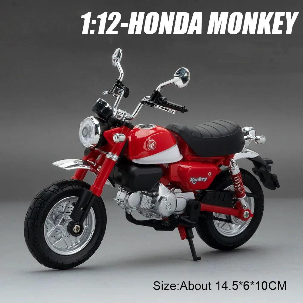 1:12 Suzuki GN125 Honda Monkey Miniature Motorcycle Model Alloy Diecast Car Toy with Light Front Wheel Steering Gift Collectible
