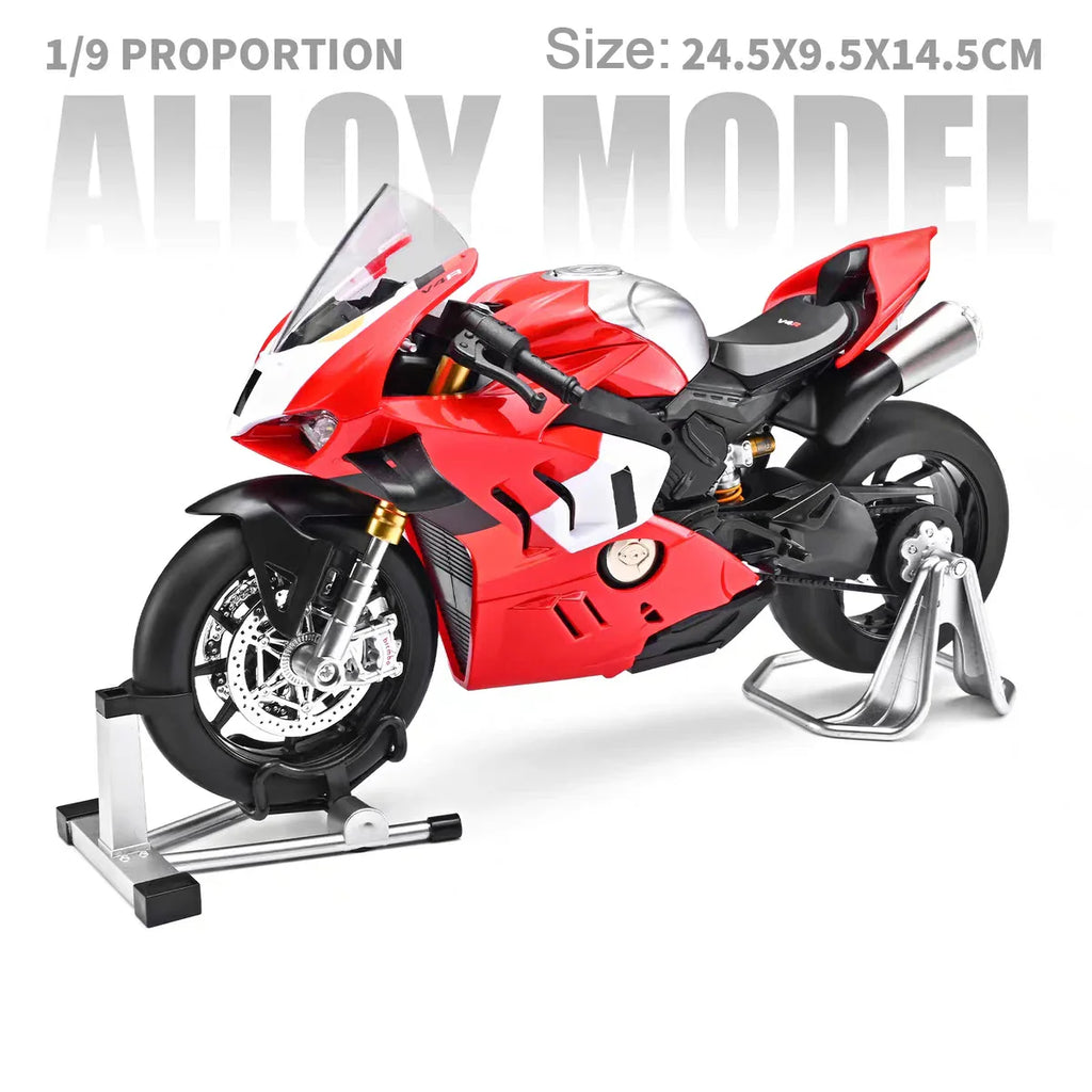 1:9 V4R V4S Miniature Model Motorbike Toys Alloy Diecast Shock Absorption Front Wheel Steering Kids Christmas Motorcycle Gifts