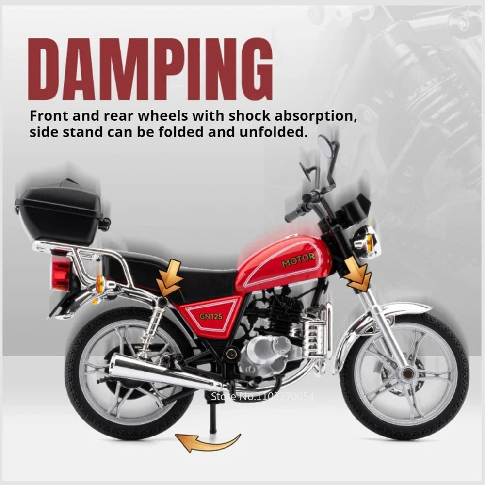 1:12 Suzuki GN125 Honda Monkey Miniature Motorcycle Model Alloy Diecast Car Toy with Light Front Wheel Steering Gift Collectible
