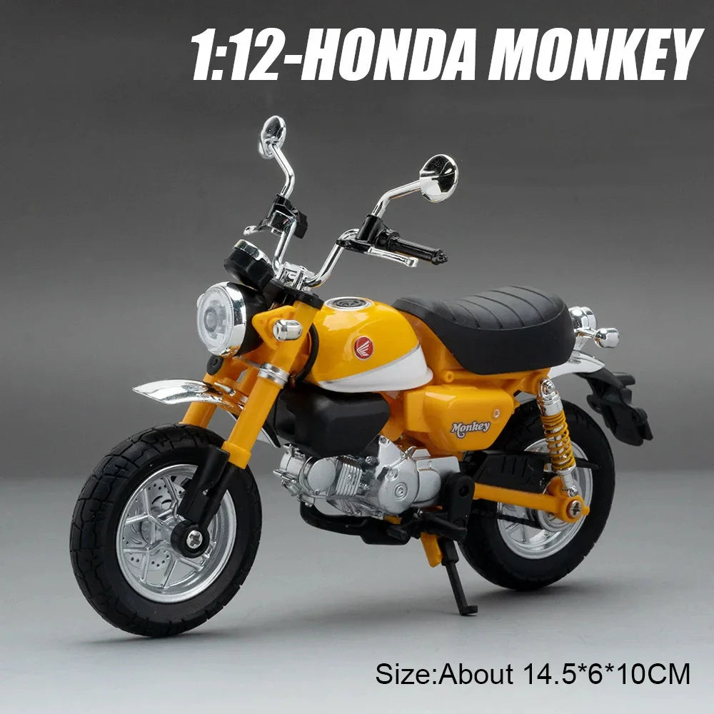 1:12 Suzuki GN125 Honda Monkey Miniature Motorcycle Model Alloy Diecast Car Toy with Light Front Wheel Steering Gift Collectible