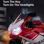 1:9 1299 Motorcycles Car Toy Alloy Diecast Model Rubber Tires with Light Music Spray Miniature Vehicle Kids Children's Day Gifts