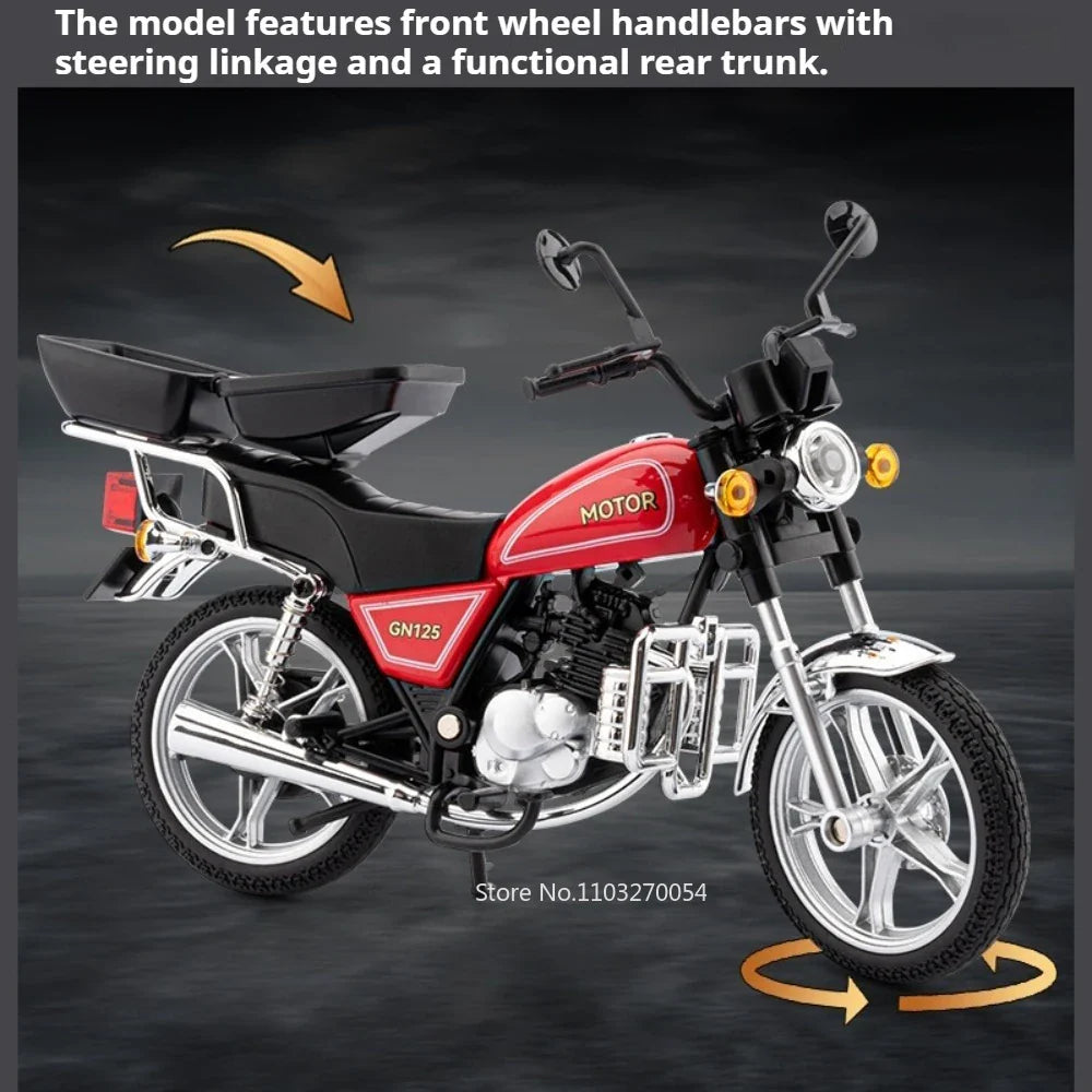 1:12 Suzuki GN125 Honda Monkey Miniature Motorcycle Model Alloy Diecast Car Toy with Light Front Wheel Steering Gift Collectible