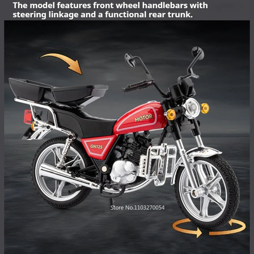 1:12 Suzuki GN125 Honda Monkey Miniature Motorcycle Model Alloy Diecast Car Toy with Light Front Wheel Steering Gift Collectible